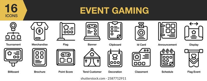 Event Gaming icon set. Includes event, game, competition, gaming, player, and More. Outline icons vector collection.