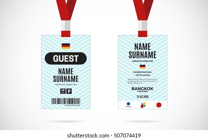 Event Guest id card set with lanyard. vector design and text template illustration