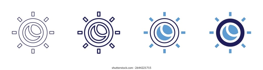 Ícone de horizonte de eventos em 4 estilos diferentes. Linha Fina, Linha, Linha Negrito, Duotônico. Estilo duotônico. Traçado editável.