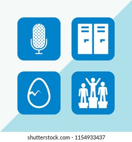 event icon. 4 event set with podium, microphone, sports and competition and egg vector icons for web and mobile app