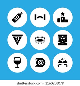 event icon. 9 event set with sports and competition, birthday and party, racing and wine vector icons for web and mobile app