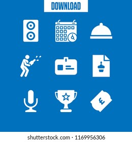event icon. 9 event vector set. trophy, champagne, ticket and speaker icons for web and design about event theme