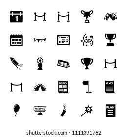 Event icon. collection of 25 event filled icons such as red carpet barrier, calendar, sparklers, party flag, reserved, red carpet. editable event icons for web and mobile.
