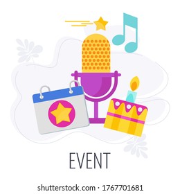 Event Icon. Marketing company between company and client. Increasing loyalty and engagement, market recognition. Flat vector icon.