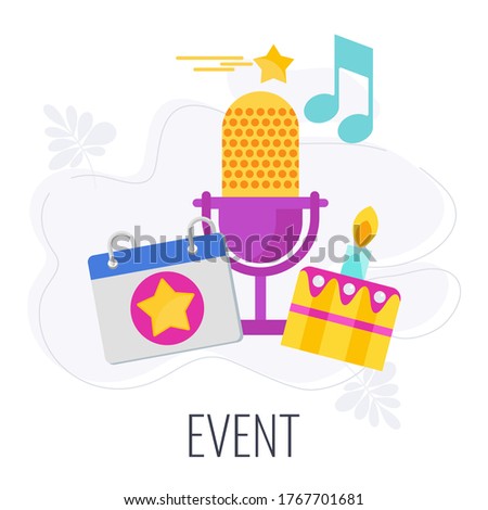 Event Icon. Marketing company between company and client. Increasing loyalty and engagement, market recognition. Flat vector icon.