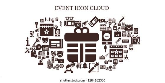  event icon set. 93 filled event icons. Simple modern icons about  - Gift, Calendar, Velvet, Newspaper, Party hat, Notification, Magic wand, News, Magic, Champagne, Gift box, Event