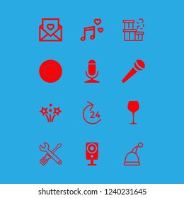 event icon set about speaker, wedding invitation, hours and fireworks vector set