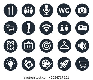 event icon set in circle gray color vector graphics