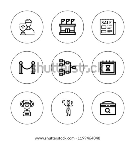 Event icon set. collection of 9 outline event icons with champion, celebration, calendar, newspaper, playoff, stadium, velvet icons. editable icons.