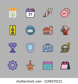 event icon set. vector set about video camera icon, confetti, calendar and barn icons set.