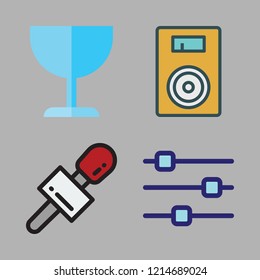 event icon set. vector set about cup, speaker, microphone and settings icons set.