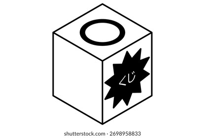 Icono de evento, ícono isométrico simple de una caja de sorteo - Traducción: sorteo, blanco y negro, Ilustración vectorial