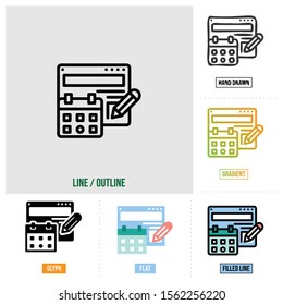  event icon in six different styles, based on outline style, seo icon set, vector