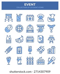 Sammlung von Ereignissymbolen. 25 lustige Party- und Feier-Symbole