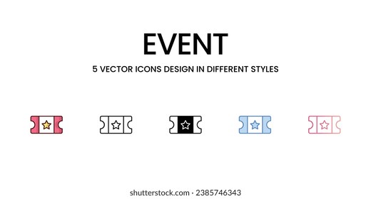 Diseño de iconos de evento en estilo Cinco con salto editable. Línea, Sólido, Línea plana, Color de tono Duo y Línea de degradado de color. Adecuado para diseño de páginas Web, aplicaciones móviles, UI, UX y GUI