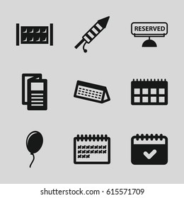 Event icons set. set of 9 event filled icons such as fence, news, calendar, fireworks, reserved