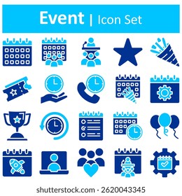 Event icons set. Editable stroke for mobile and web. Isolated on white background. Vector illustration.