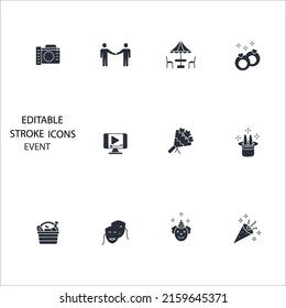 Event-Symbole setzen. Symbol-Vektorelemente von Ereignispackungen für Infografik-Web