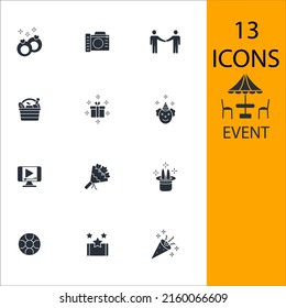 Iconos de eventos configurados. Símbolo del paquete de eventos vectores para la web infográfica