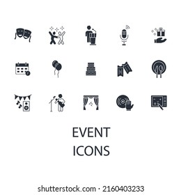 Iconos de eventos configurados. Símbolo del paquete de eventos vectores para la web infográfica