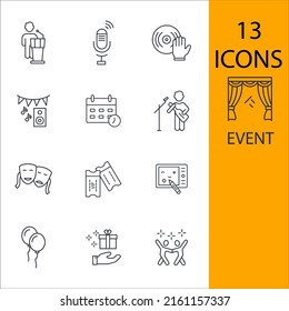 Iconos de eventos configurados. Símbolo del paquete de eventos vectores para la web infográfica