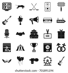 Event icons set. Simple set of 25 event vector icons for web isolated on white background