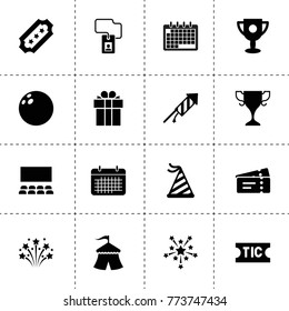 Event icons. vector collection filled event icons. includes symbols such as calendar, badge, circus, ticket, bowling, fireworks. use for web, mobile and ui design.