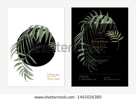 Event invitation card template design, Indoor bamboo palm leaves decorated on black