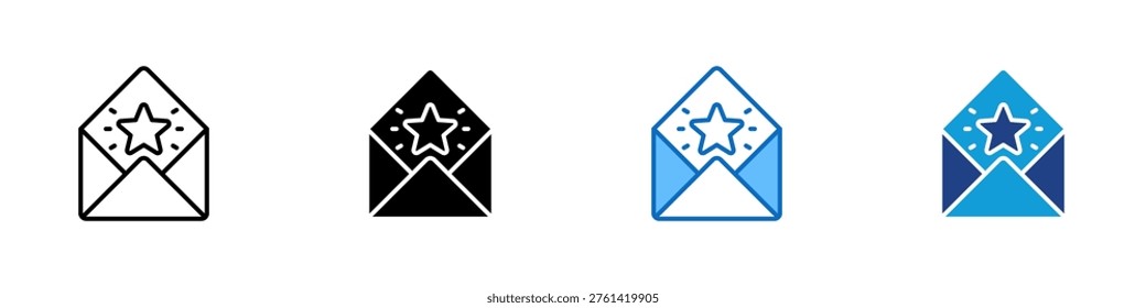 Event Invitation Multiple Style Icon Design Vector - Envelope with star seal representing event invitation, formal announcement, and celebration message