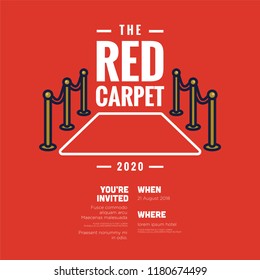 Event Invitation with Red Carpet Vector Illustration in Flat Style