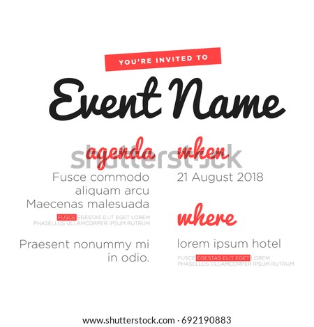 event invitation template agenda venue date stock vector royalty