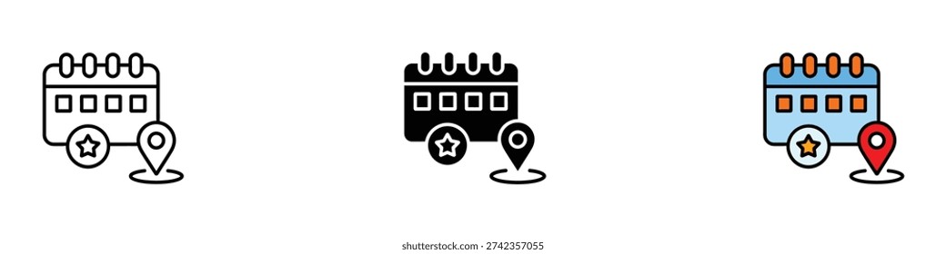 Event location icon vector. Appointment tracking, geographic venue marking, scheduled meeting, and date reminder symbol. Vector Illustration.