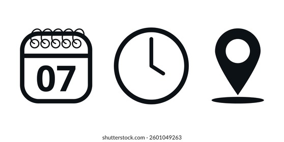 Event location icons, date time and place, day 07.