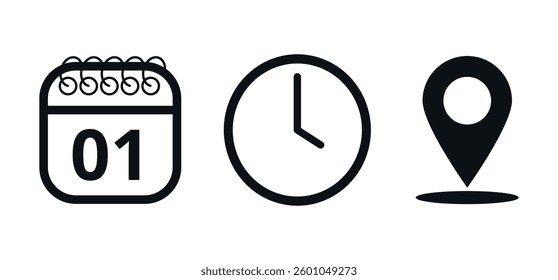 Event location icons, date time and place, day 01