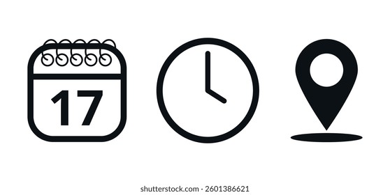 Event location icons, date time and place, day 17.