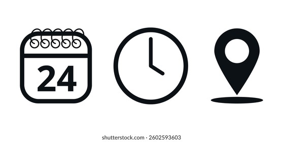 Event location icons, date time and place, day 24.