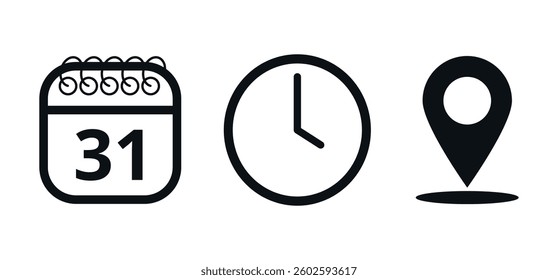 Event location icons, date time and place, day 31.