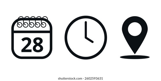 Event location icons, date time and place, day 28.