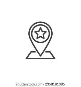 Event location pin line icon. linear style sign for mobile concept and web design. Map marker with star outline vector icon. Venue symbol, logo illustration. Vector graphics