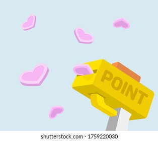 event machine with hearts coming out illustration set. love, gift, box, fly. Vector drawing. Hand drawn style.