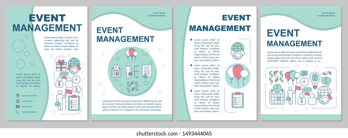 Event management brochure template layout. Corporate events industry. Flyer, booklet, leaflet print design with linear illustrations. Vector page layouts for magazines, reports, advertising posters