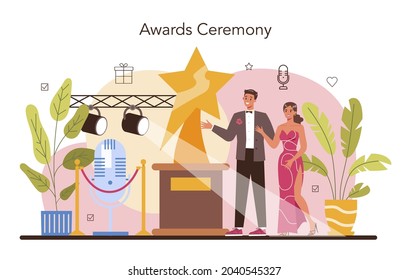 Event management concept. Holiday, ceremony or corporate meeting organization. PR company or business conference planning. Isolated vector illustration