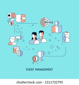 Event management concept with icons. Vector illustration.