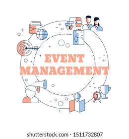 Event management concept with icons. Vector illustration.