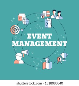 Event management concept with icons. Vector illustration.