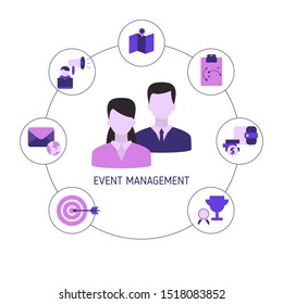 Event management concept with icons. Vector illustration.