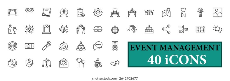 EVENT MANAGEMENT icon collection, with editable stroke. EVENT MANAGEMENT thin line icon set. Vector illustration.