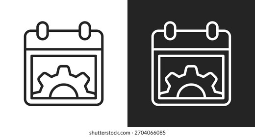 Icono de gestión de eventos en versión en línea sobre fondo blanco y negro