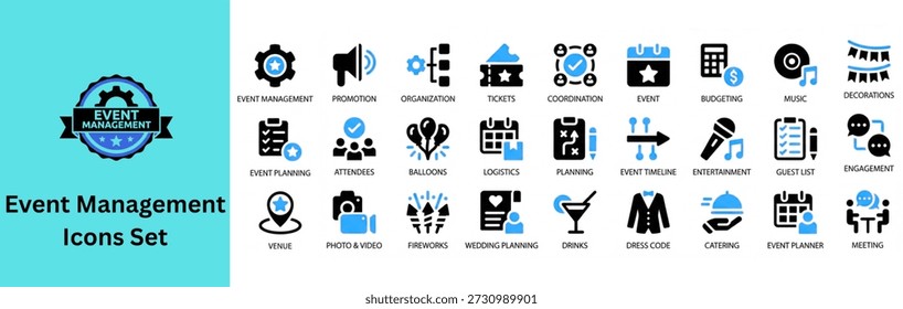 Conjunto de iconos de gestión de eventos Vector de silueta 
