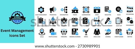 Event management icon set silhouette vector 